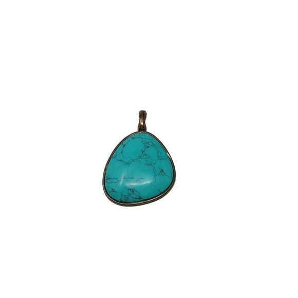 Vintage Brass Tone Cabochon Enhancer Imitation Turquoise Pendant Southwestern - Picture 5 of 8